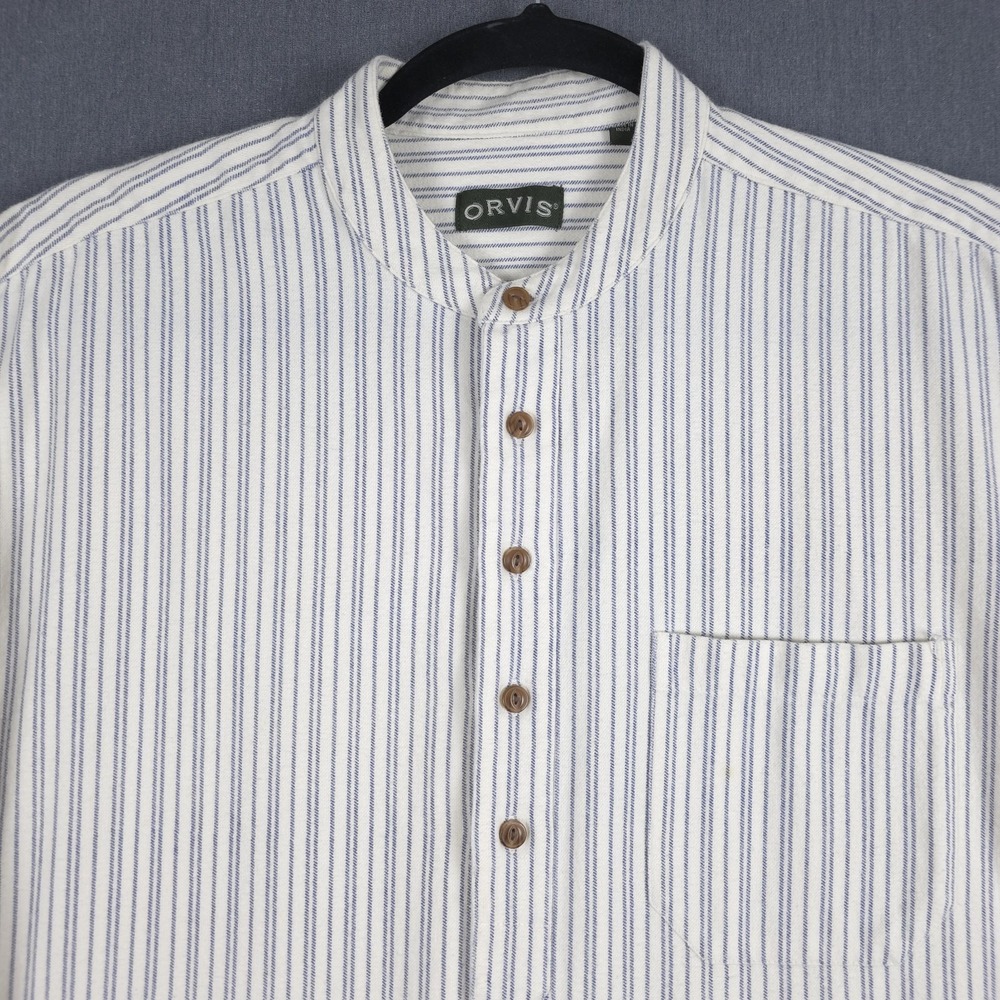 Orivs Perfect Flannel Shirt Mens XL Striped Long Sleeve Grandad Collar Button Up